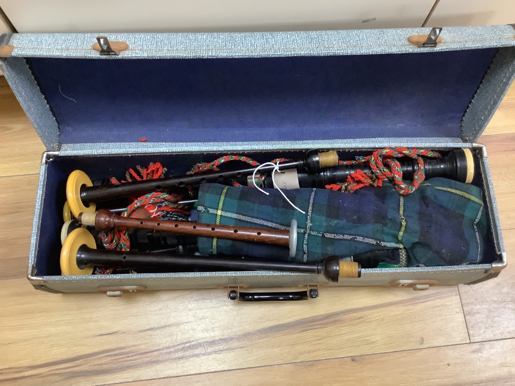 A set of bagpipes, signed Alexander